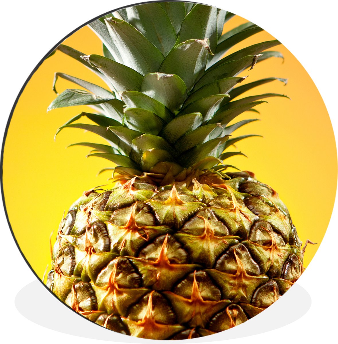 WallCircle - Wandcirkel - Muurcirkel - Ananas - Fruit - Geel - Aluminium - Dibond - 120x120 cm - Binnen en Buiten XXL