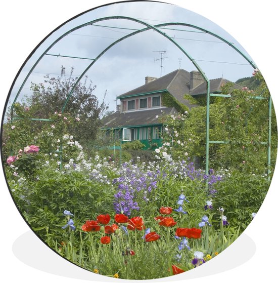 WallCircle - Wandcirkel - Muurcirkel - Huis van Monet met kleurrijke bloemen in de tuin in het Franse Giverny - Aluminium - Dibond - ⌀ 120 cm - Binnen en Buiten XXL