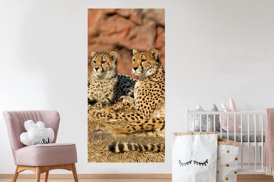 Stickers Stickers muraux - Mère Cheetah et petits - 80x160 cm - Film adhésif