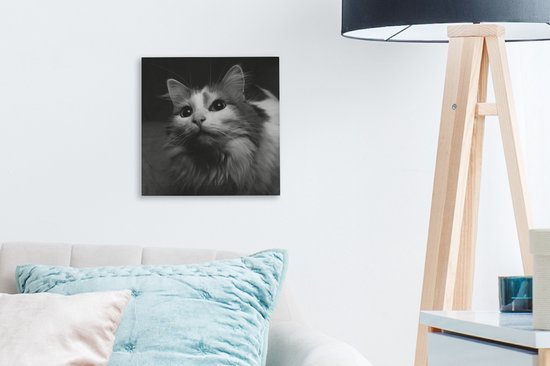 Tableau sur toile Profil animal chat en noir et blanc - 20x20 cm - Décoration murale