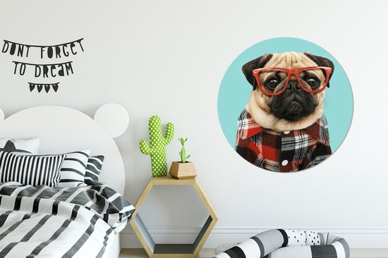 WallCircle - Peinture - Chien Hipster Lunettes Blouse Et - Multicolore - 90 X 90 Cm