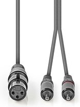 Nedis Gebalanceerde Audiokabel - XLR 3-Pins Female - 2x RCA Male - Vernikkeld - 1.50 m - Rond - PVC - Donkergrijs - Kartonnen Sleeve