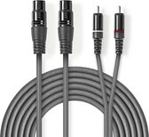 Nedis Gebalanceerde Audiokabel - 2x XLR 3-Pins Female - 2x RCA Male - Vernikkeld - 1.50 m - Rond - PVC - Donkergrijs - Kartonnen Sleeve