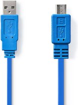 USB-Kabel | USB 2.0 | USB-A Male | USB Micro-B Male | 480 Mbps | Vernikkeld | 1.00 m | Plat | PVC | Blauw | Polybag