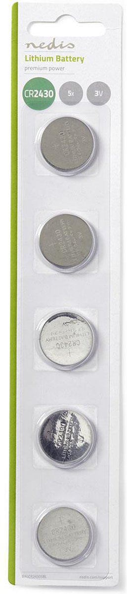 Nedis Lithium-Knoopcelbatterij CR2430 - 3 V DC - 5-Blister - Zilver