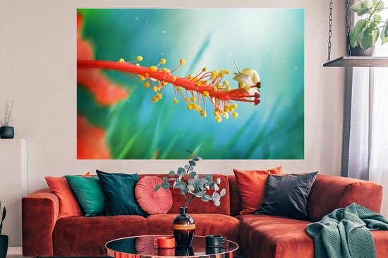 Escargot sur papier plant poster 180x120 cm - impression photo sur l' affiche (décoration murale salon / chambre à coucher) / Overig Poster XXL / Groot format!