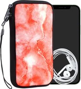 kwmobile hoesje voor smartphones XL - 6,7/6,8" - hoes van Neopreen - Marmer design - wit / rood / oranje - binnenmaat 17,2 x 8,4 cm