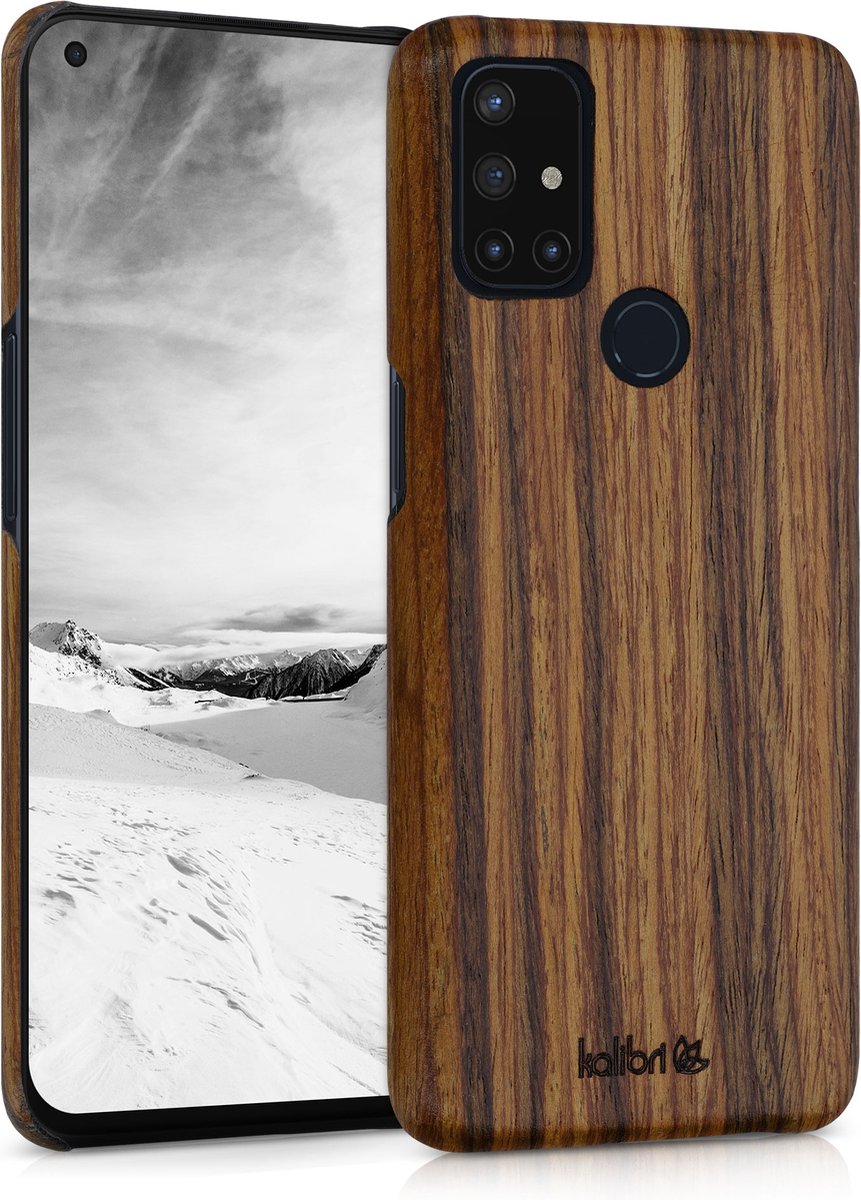 kalibri hoesje geschikt voor OnePlus Nord N10 5G - Beschermende telefoonhoes van hout - Slank smartphonehoesje in bruin