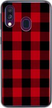 Geschikt voor Samsung Galaxy A40 hoesje - Plaid - Zwart - Rood - Siliconen Telefoonhoesje