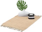 Relaxdays Vloerkleed katoen - karpet - tapijt -met franjes - diverse groottes - beige - 60x90cm