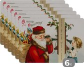 Placemat - Placemats kunststof - Kunst - Kerst - Kerstman - 45x30 cm - 6 stuks - Hittebestendig - Anti-Slip - Onderlegger - Afneembaar
