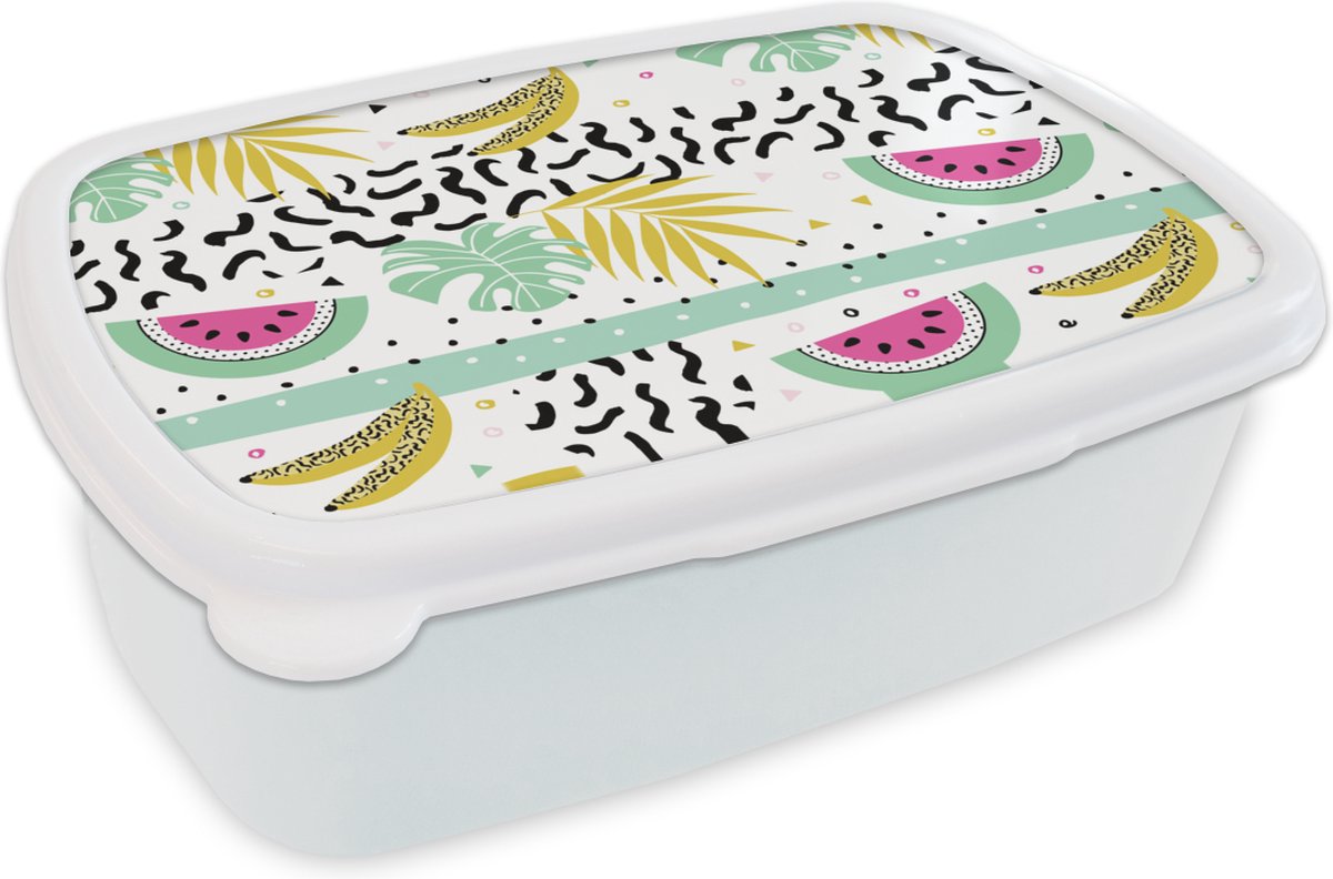 Broodtrommel Wit - Lunchbox - Brooddoos - Zomer - Fruit - Bladeren - 18x12x6 cm - Volwassenen