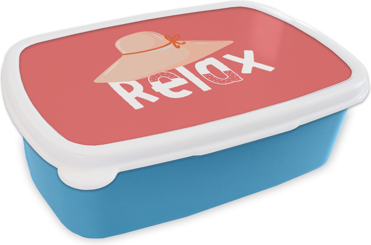Broodtrommel Blauw - Lunchbox - Brooddoos - Hoed - Wit - Zomer - 18x12x6 cm - Kinderen - Jongen