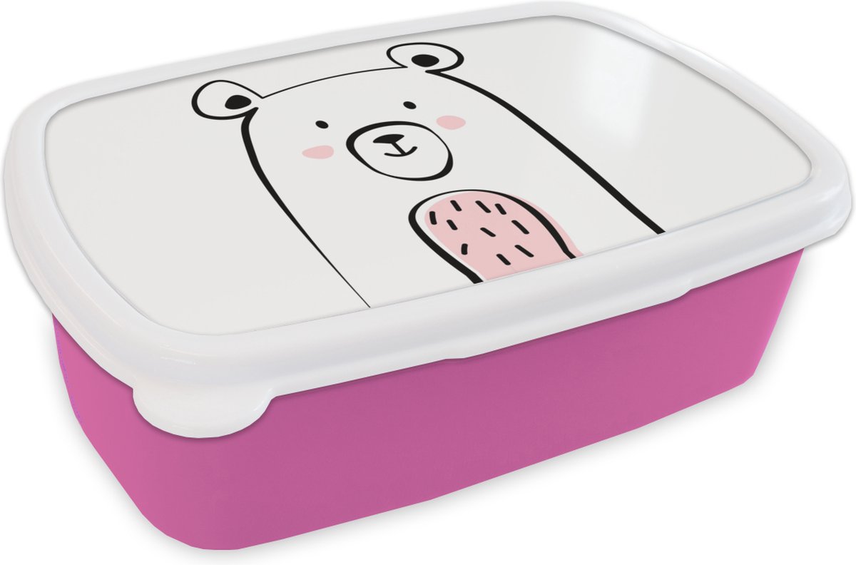 Broodtrommel Roze - Lunchbox - Brooddoos - Beer - Kinderen - Dieren - 18x12x6 cm - Kinderen - Meisje