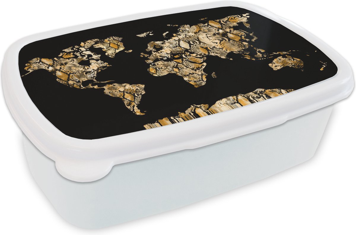 Broodtrommel Wit - Lunchbox - Brooddoos - Kaart - Luxe - Slang - 18x12x6 cm - Volwassenen