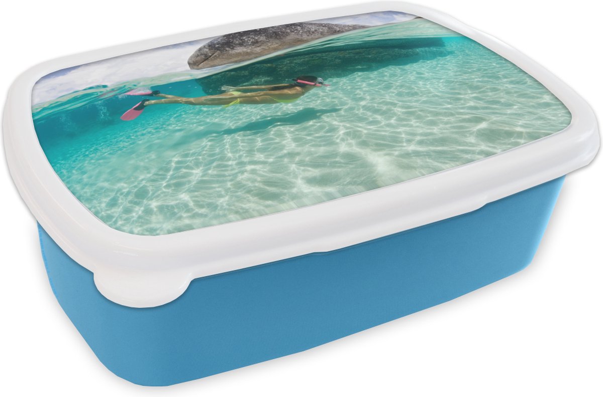 Broodtrommel Blauw - Lunchbox - Brooddoos - Zee - Duiken - Turquoise - 18x12x6 cm - Kinderen - Jongen