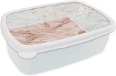 Broodtrommel Wit - Lunchbox - Brooddoos - Marmer - Rosé - Luxe - 18x12x6 cm - Volwassenen