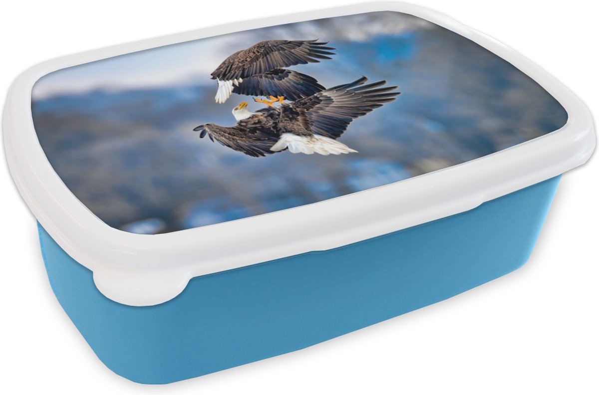 Broodtrommel Blauw - Lunchbox - Brooddoos - Adelaar - Vogel - Lucht - 18x12x6 cm - Kinderen - Jongen