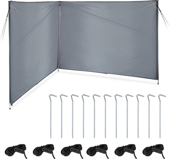 windscherm - camping en strand - 1,5 x 4 m - stalen stangen - polyester - haringen en scheerlijnen