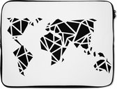 Laptophoes 17 inch - Wereldkaart - Geometrische vormen - Zwart - Wit - Laptop sleeve - Binnenmaat 42,5x30 cm - Zwarte achterkant