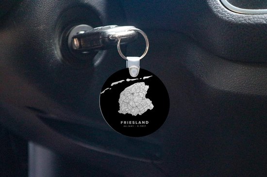 Sleutelhanger - Nederland - Friesland - Wegenkaart - Plastic - Rond - Uitdeelcadeautjes