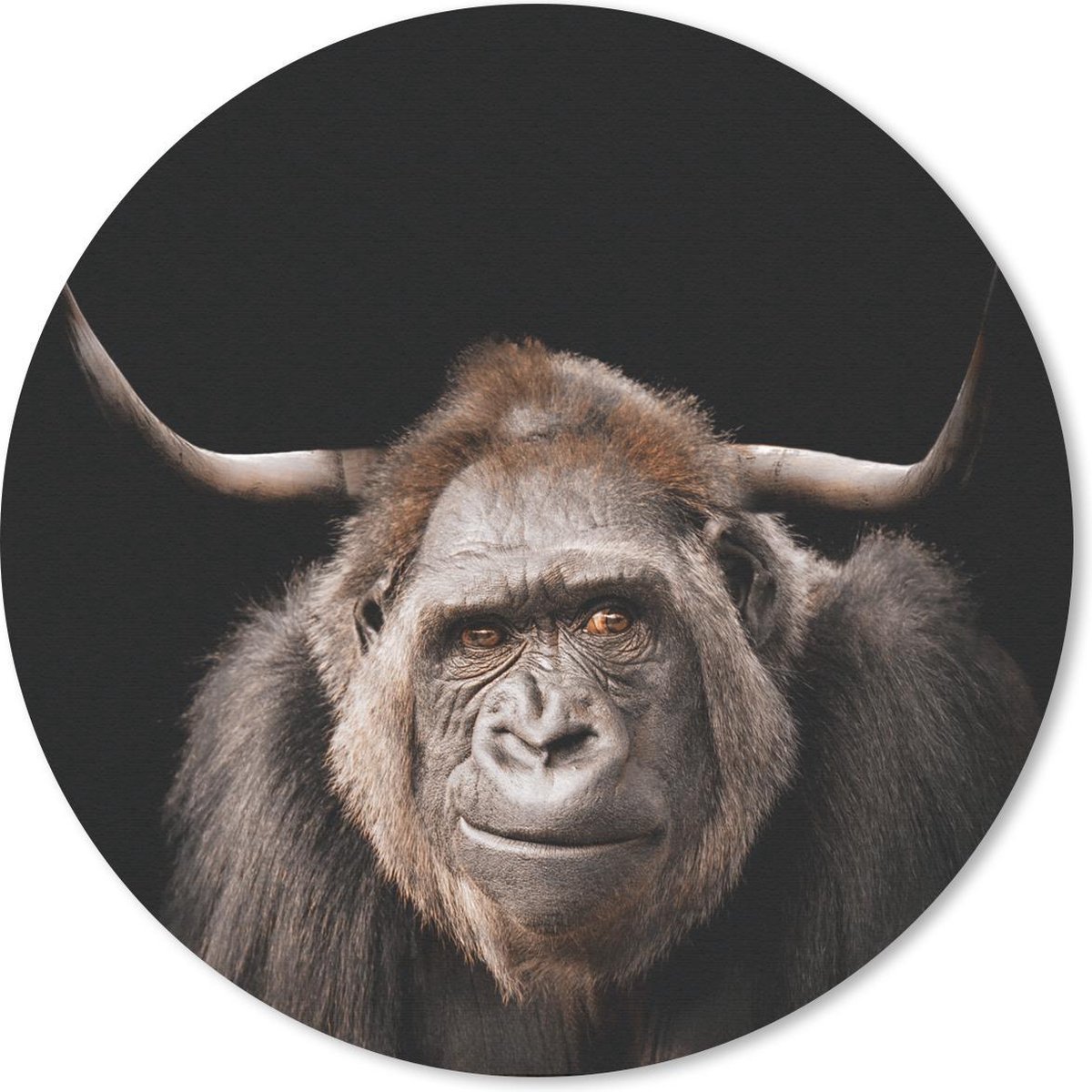 Muismat - Mousepad - Rond - Aap - Gorilla - Schotse Hooglander - 40x40 cm - Ronde muismat