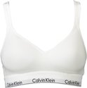 Witte Calvin Klein bralette met V-hals, dunne bandjes en wit logo-elastiek.