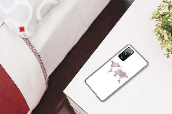 Coque Samsung Galaxy S20 FE - Wereldkaart - Rose - Wit - Coque de téléphone en Siliconen
