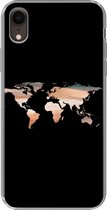 Geschikt voor iPhone XR hoesje - Wereldkaart - Verf - Zwart - Siliconen Telefoonhoesje