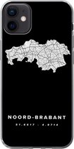 Geschikt voor iPhone 12 mini hoesje - Noord-Brabant - Zwart - Wegenkaart Nederland - Siliconen Telefoonhoesje