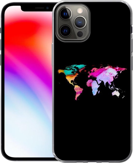 Coque iPhone 12 Pro - Wereldkaart - Couleur - Aquarelle - Coque de téléphone en Siliconen