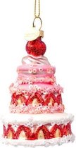 Glazen kerst decoratie hanger aardbeien taart H9cm