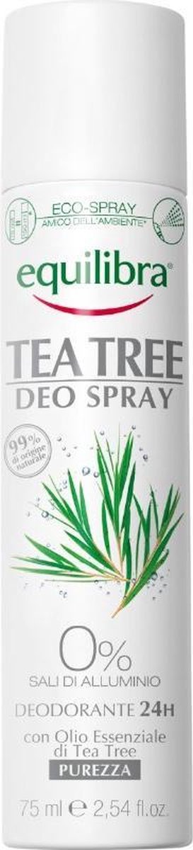 Equilibra Purezza Tea Tree Deodorant Vrouw - Spray - 75ml - Effectieve Bescherming en Verzorging van Je Oksels