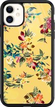 iPhone 11 hoesje glass - Bloemen geel flowers | Apple iPhone 11  case | Hardcase backcover zwart