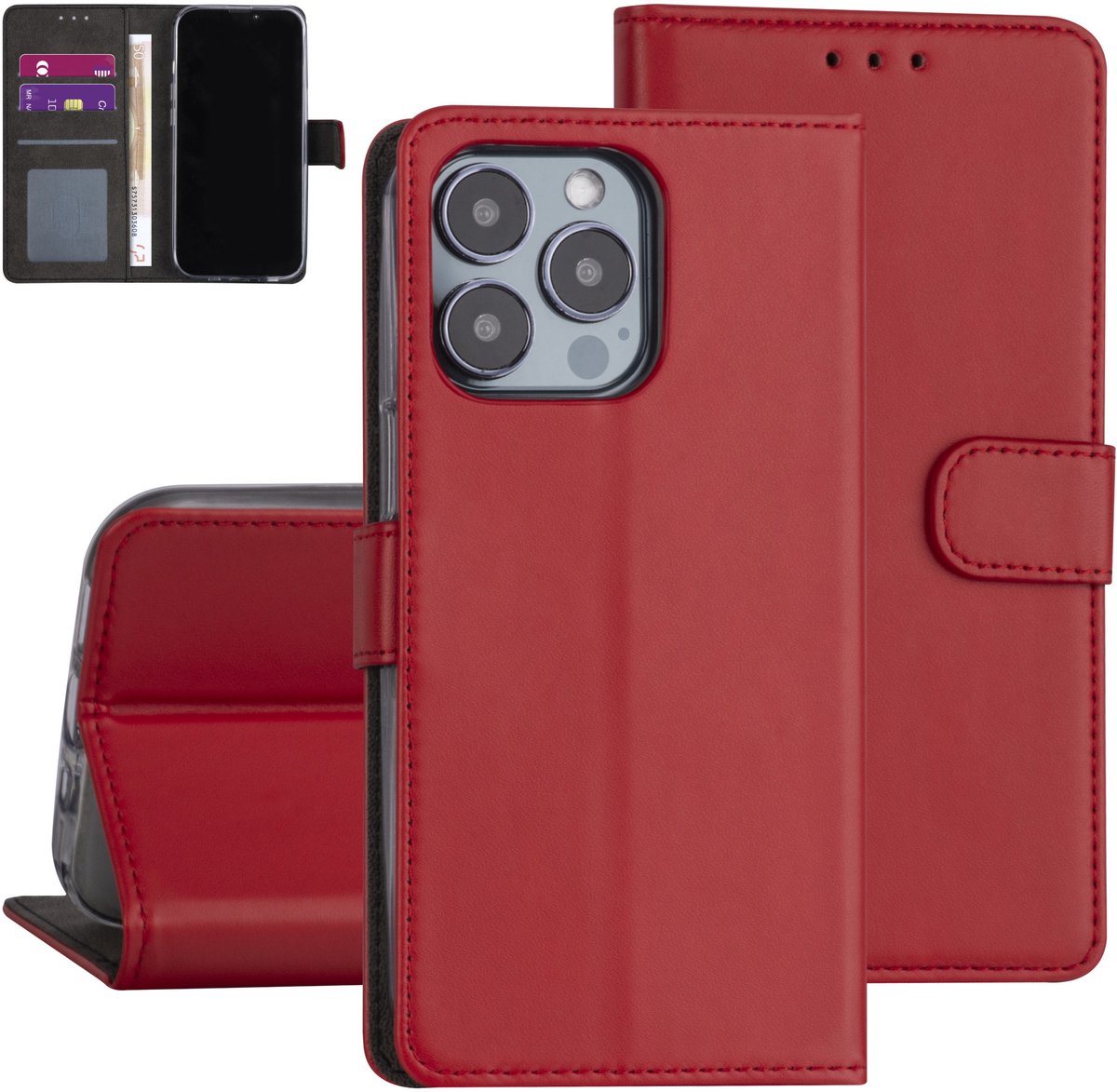 Rood hoesje voor iPhone 13 Pro - Booktype - Pasjeshouder - Magneetsluiting