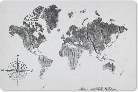 Bureau mat - Wereldkaart van ruw hout met een windroos op een rozige  achtergrond -... | bol.com