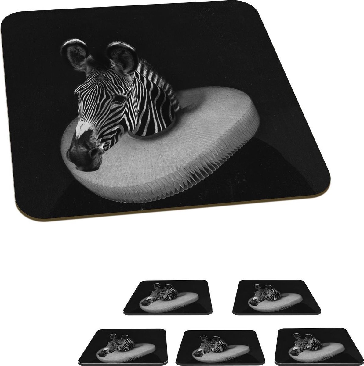Onderzetters voor glazen - Zebra - Schilderij - Zwart - Wit - 10x10 cm - Glasonderzetters - 6 stuks