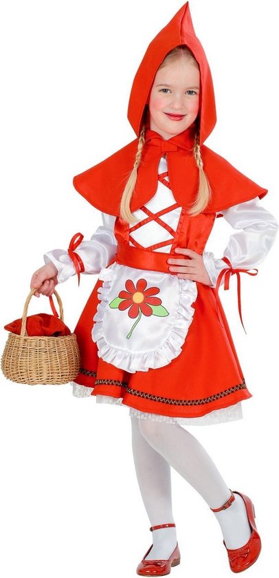 Widmann - Roodkapje Kostuum - Beroemd Sprookje Roodkapje - Meisje - Rood - Maat 104 - Carnavalskleding - Verkleedkleding