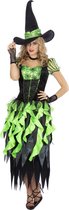 Wilbers & Wilbers - Heks & Spider Lady & Voodoo & Duistere Religie Kostuum - Heks Betoverde Woud Sprookjes - Vrouw - Groen, Zwart - Maat 44-46 - Halloween - Verkleedkleding