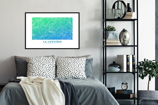 Cadre photo avec poster - Plan de ville - België - La Louvière - Blauw - 90x60 cm - Cadre poster - Carte