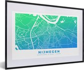 Fotolijst incl. Poster - Stadskaart - Nijmegen - Nederland - Blauw - 60x40 cm - Posterlijst - Plattegrond