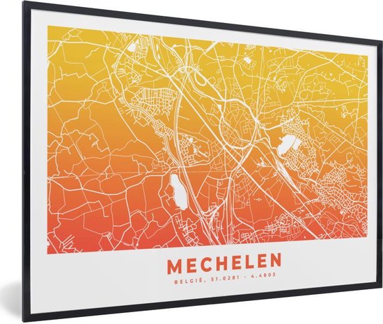 Fotolijst incl. Poster - Stadskaart - Mechelen - België - Geel - 30x20 cm - Posterlijst - Plattegrond