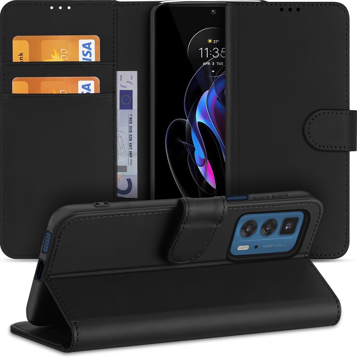 Motorola Edge 20 Pro Hoesje Zwart met Pasjeshouder