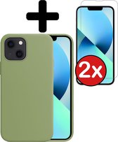 Hoesje Geschikt voor iPhone 13 Mini Hoesje Siliconen Case Hoes Met 2x Screenprotector - Hoes Geschikt voor iPhone 13 Mini Hoes Cover Case - Groen.