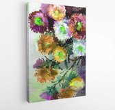 Canvas schilderij - Watercolor art background floral exotic aster flowers blooming painting bright wash blurred textured decoration handmade beautiful colorful delicate romantic sp
