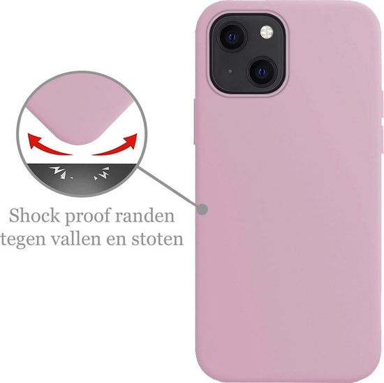 Coque en silicone lilas pour iPhone 13 avec bords antichoc, "Bords antichoc contre les chutes et les chocs".