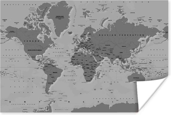 Décoration murale - Carte du monde robuste aux tons rouille - noir et blanc  - 60x40 cm