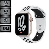 Smartwatch Bandje geschikt voor Apple Watch Series 1/2/3/4/5/6/SE/7/8 - 38/40/41mm S/M - Silicone Sportbandje Nike Look - Platinum / Zwart