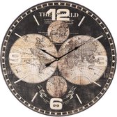 Wandklok Ø 60*5 cm / 1*AA Bruin Hout Rond Wereldkaart Muurklok Hangklok Keukenklok