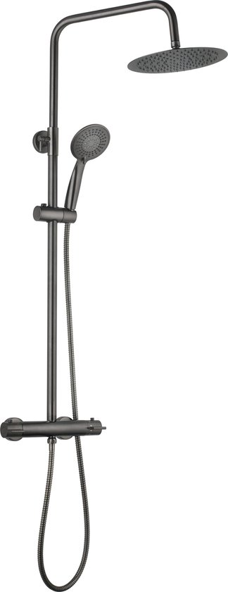 Regendoucheset Opbouw Brauer Gunmetal Edition 20 cm Thermostatisch met Staaf Handdouche Geborsteld Gunmetal